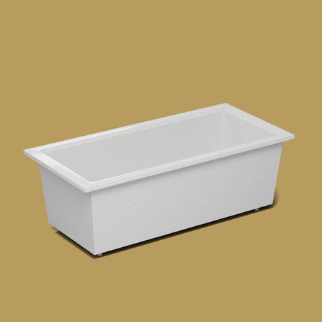 1900 x 900 Deep Soaking Tub – 600mm Depth – Rectangular – Omnitub — side three-quarter on the feet kit [render:ext3q:feet] [bg:brass]