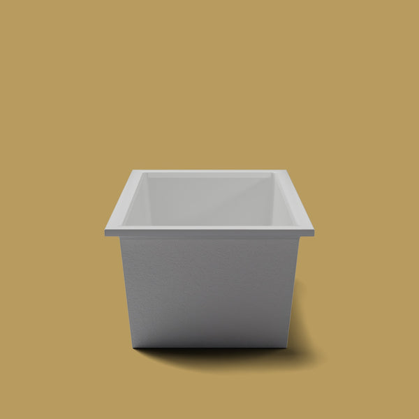 1750 x 950 Deep Soaking Tub – 600mm Depth – Wide Rectangular – Omnitub — end elevation [render:endelev:nofeet] [bg:brass]