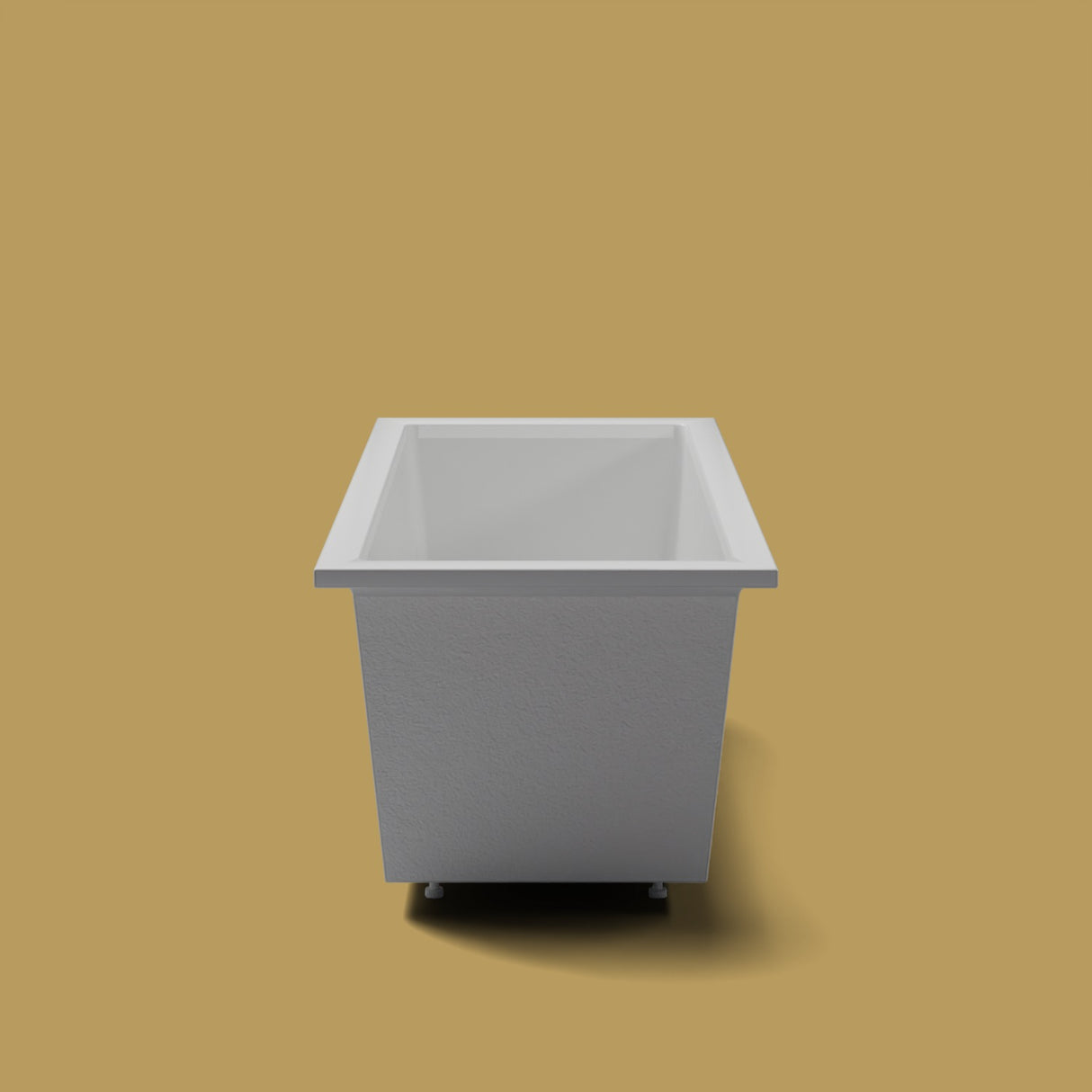 1800 x 800 Deep Soaking Tub – 600mm Depth – Rectangular – Omnitub — end elevation on the feet kit [render:endelev:feet] [bg:brass]