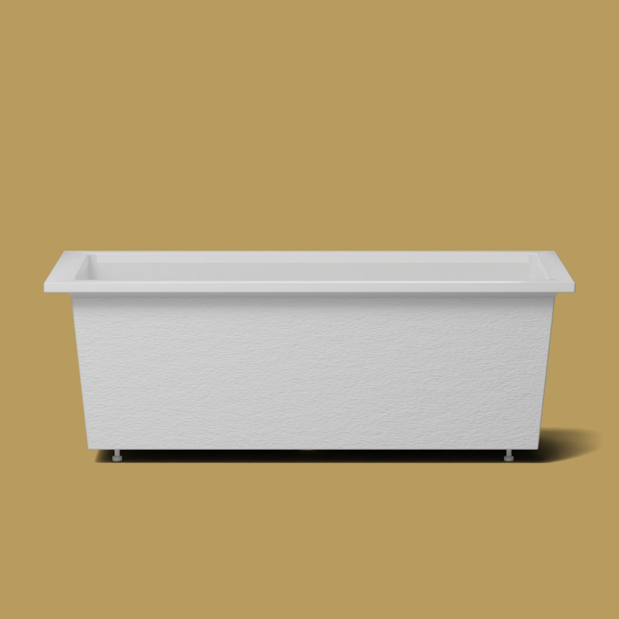 1800 x 800 Deep Soaking Tub – 600mm Depth – Rectangular – Omnitub — side elevation on the feet kit [render:sideon:feet] [bg:brass]