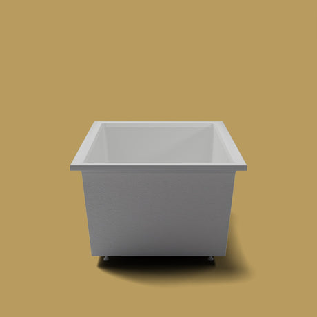 1800 x 1050 Deep Soaking Tub – 600mm Depth – Wide Rectangular – Omnitub — end elevation on the feet kit [render:endelev:feet] [bg:brass]