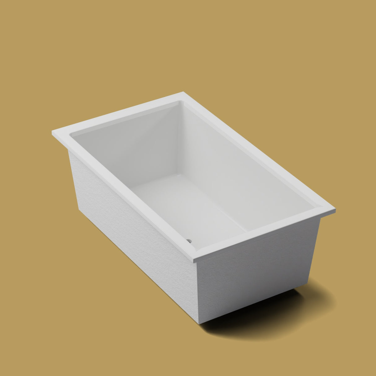 1800 x 1050 Deep Soaking Tub – 600mm Depth – Wide Rectangular – Omnitub — three-quarter on the feet kit [render:quarter:feet] [bg:brass]