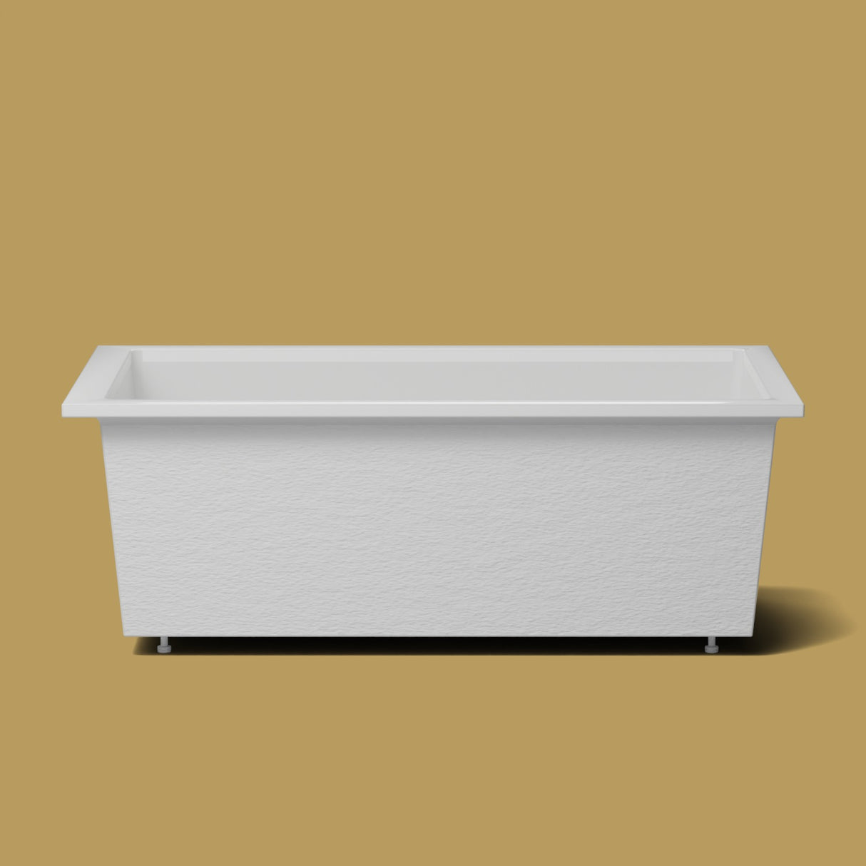 1800 x 1050 Deep Soaking Tub – 600mm Depth – Wide Rectangular – Omnitub — side elevation on the feet kit [render:sideon:feet] [bg:brass]