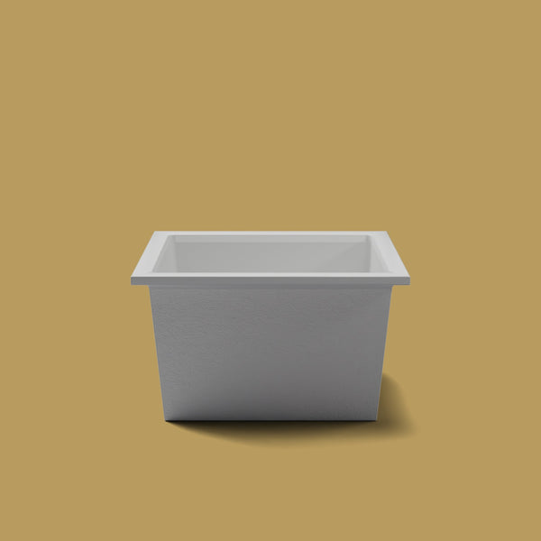 1050 x 1050 Deep Soaking Tub – 600mm Depth – Square – Omnitub — end elevation [render:endelev:nofeet] [bg:brass]