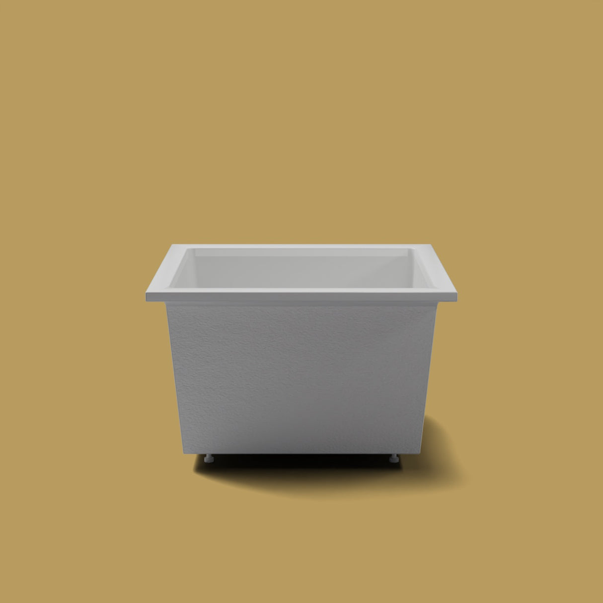 1050 x 1050 Deep Soaking Tub – 600mm Depth – Square – Omnitub — end elevation on the feet kit [render:endelev:feet] [bg:brass]