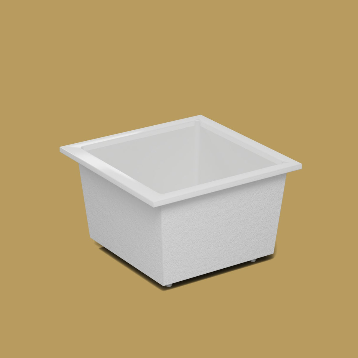 1050 x 1050 Deep Soaking Tub – 600mm Depth – Square – Omnitub — side three-quarter on the feet kit [render:ext3q:feet] [bg:brass]