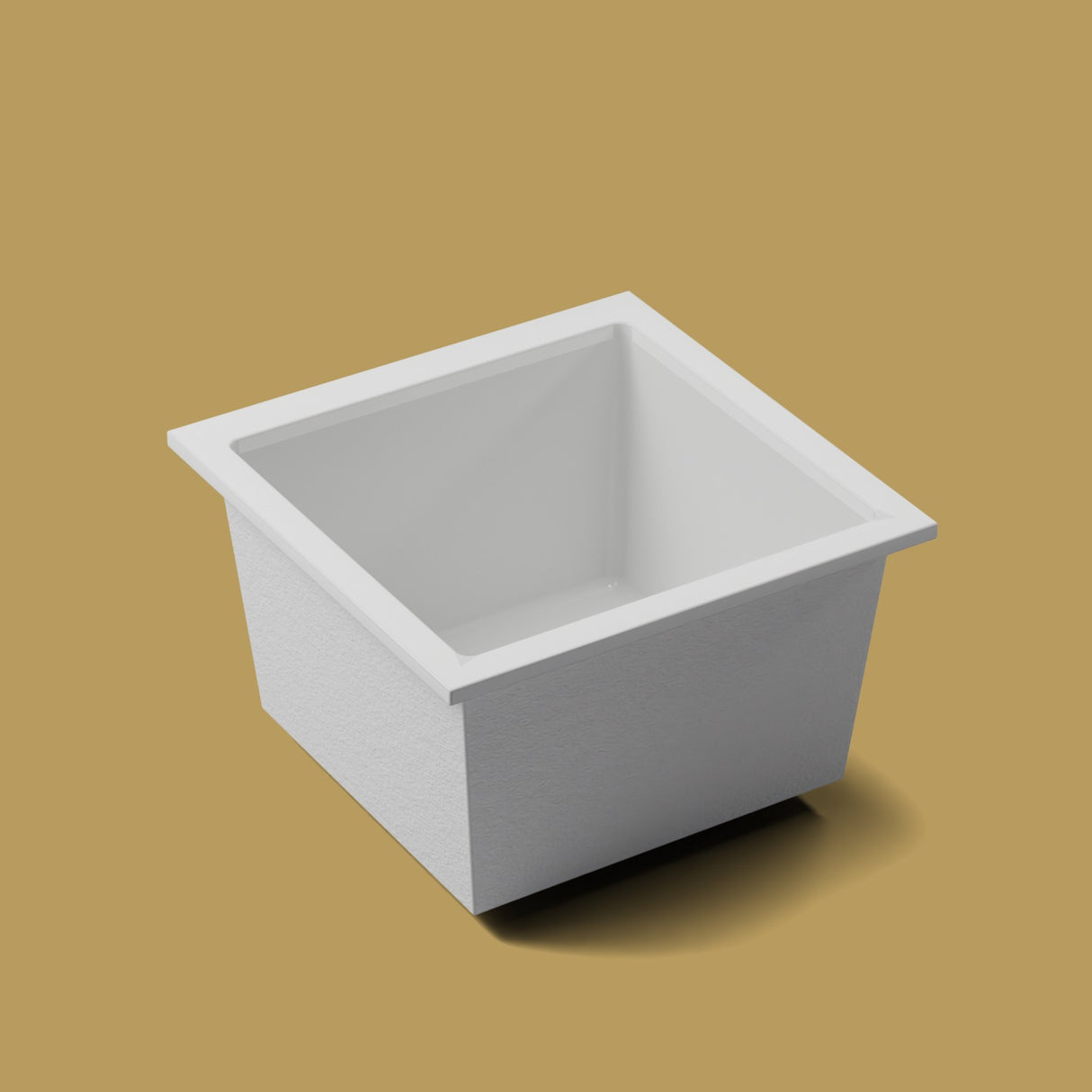 1050 x 1050 Deep Soaking Tub – 600mm Depth – Square – Omnitub — three-quarter on the feet kit [render:quarter:feet] [bg:brass]
