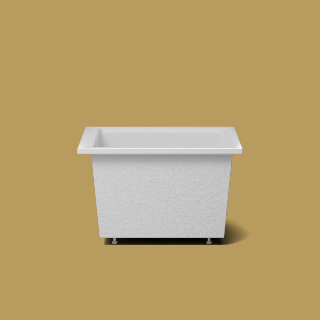 1050 x 1050 Deep Soaking Tub – 600mm Depth – Square – Omnitub — side elevation on the feet kit [render:sideon:feet] [bg:brass]