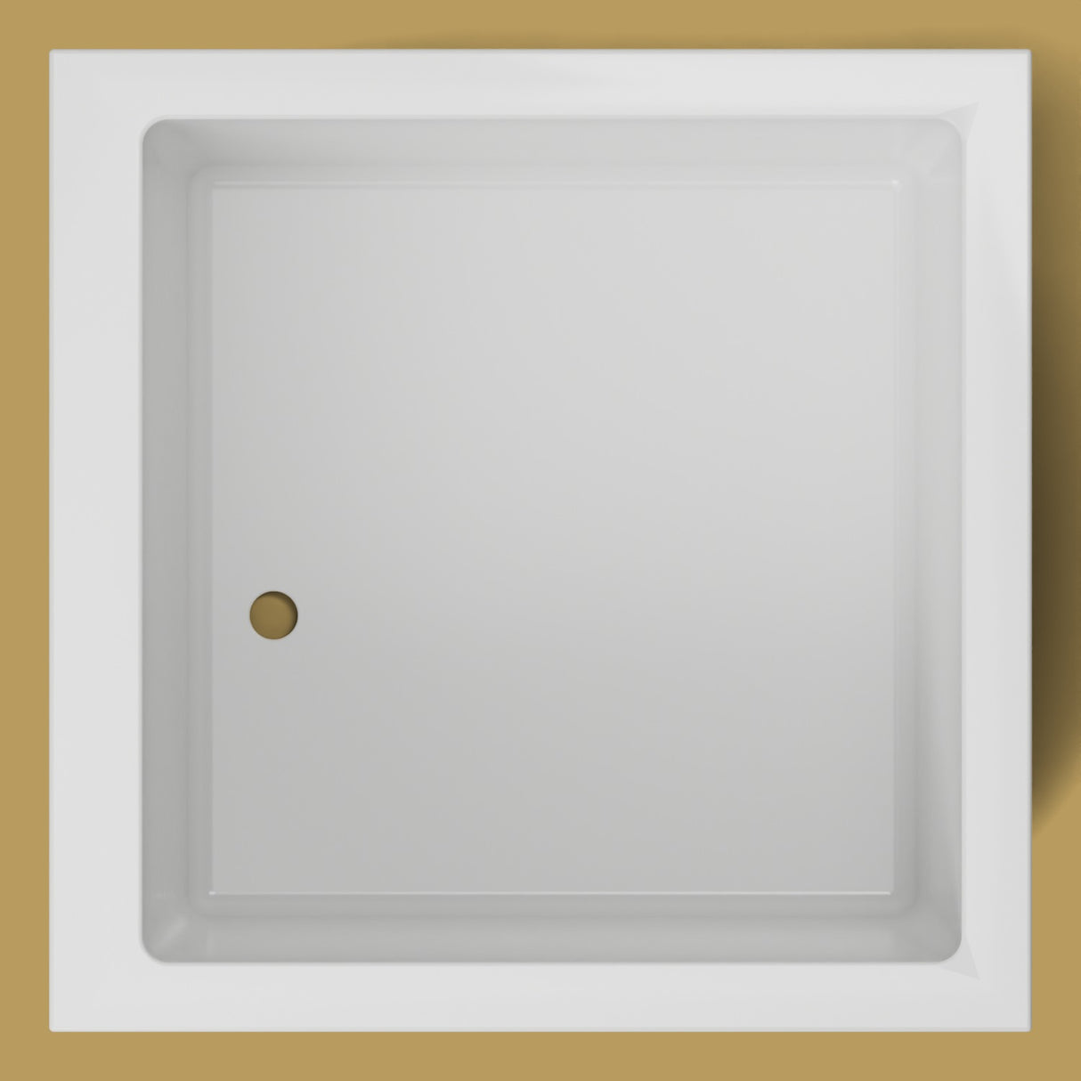 1050 x 1050 Deep Soaking Tub – 600mm Depth – Square – Omnitub — from above [render:topdown:nofeet] [bg:brass]