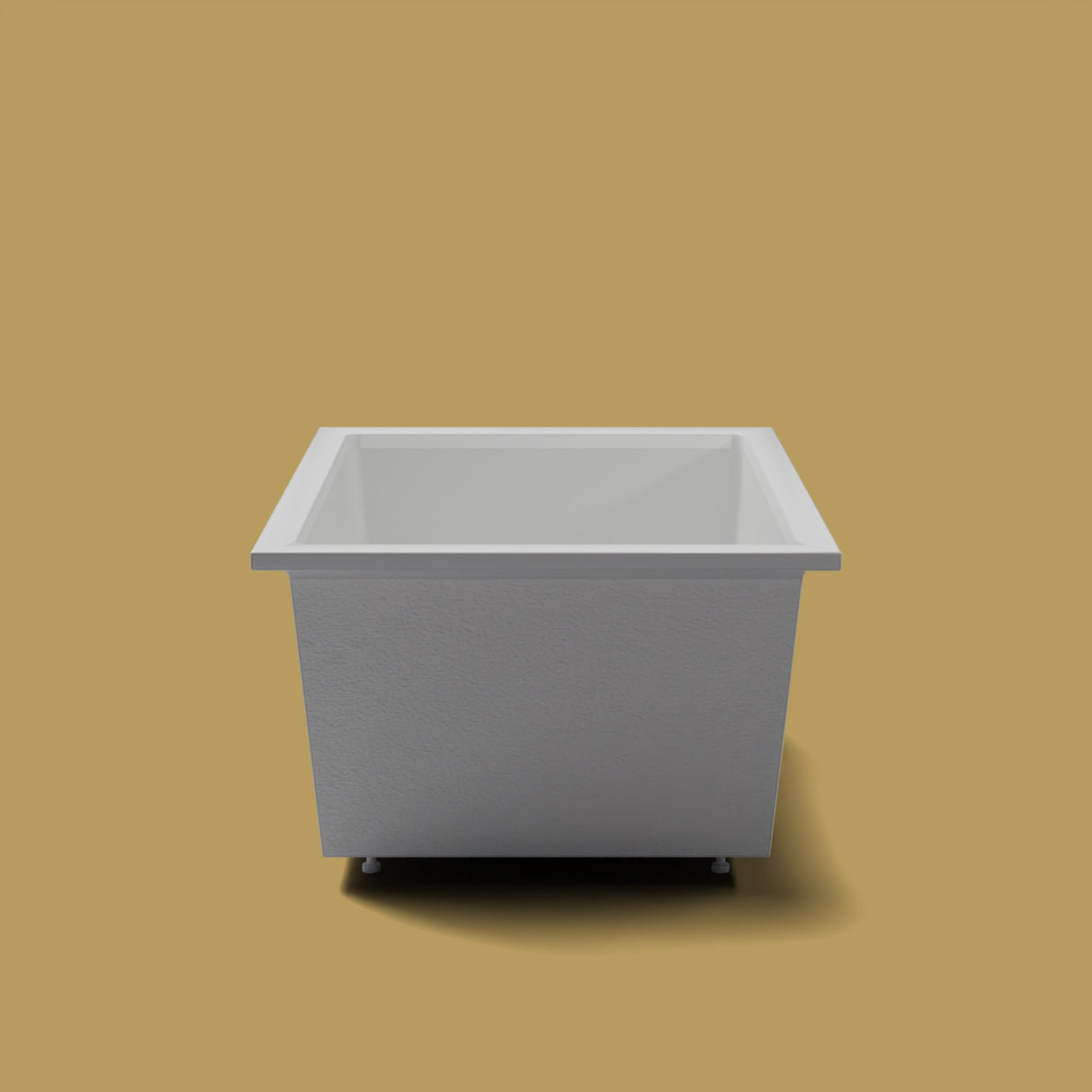 1500 x 1050 Deep Soaking Tub – 600mm Depth – Wide Rectangular – Omnitub — end elevation on the feet kit [render:endelev:feet] [bg:brass]