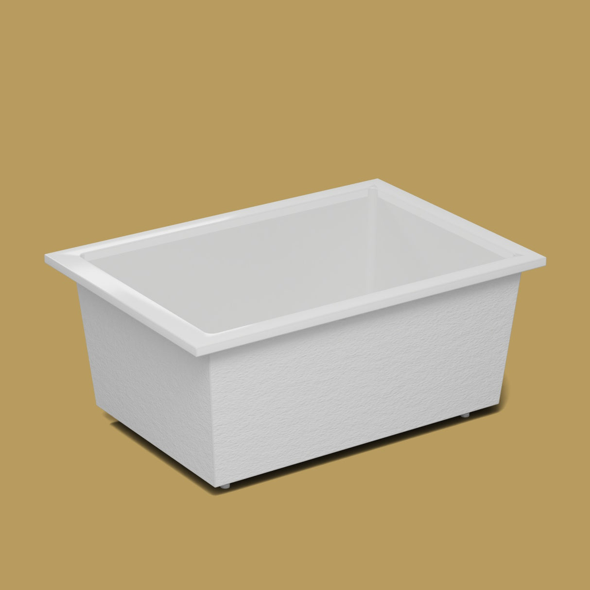 1500 x 1050 Deep Soaking Tub – 600mm Depth – Wide Rectangular – Omnitub — side three-quarter on the feet kit [render:ext3q:feet] [bg:brass]