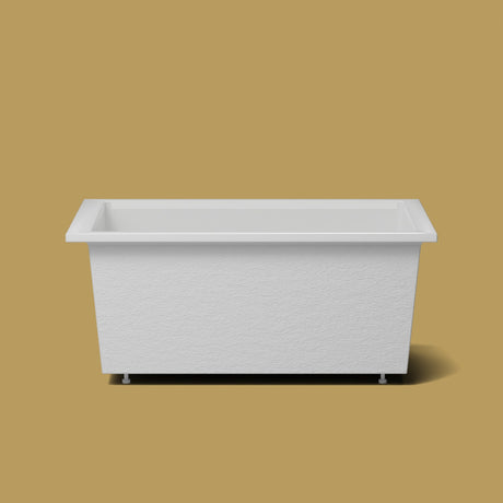 1500 x 1050 Deep Soaking Tub – 600mm Depth – Wide Rectangular – Omnitub — side elevation on the feet kit [render:sideon:feet] [bg:brass]