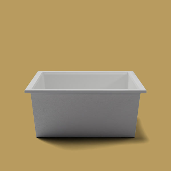 1400 x 1400 Deep Soaking Tub – 600mm Depth – Square – Omnitub — end elevation [render:endelev:nofeet] [bg:brass]
