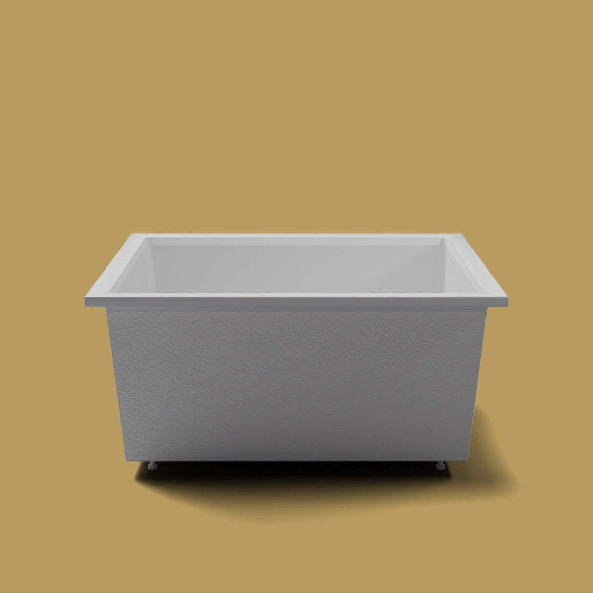 1400 x 1400 Deep Soaking Tub – 600mm Depth – Square – Omnitub — end elevation on the feet kit [render:endelev:feet] [bg:brass]