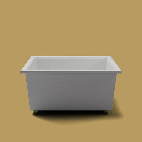 1400 x 1400 Deep Soaking Tub – 600mm Depth – Square – Omnitub — end elevation on the feet kit [render:endelev:feet] [bg:brass]