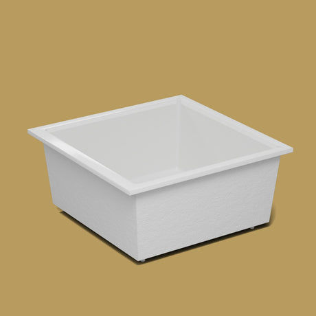 1400 x 1400 Deep Soaking Tub – 600mm Depth – Square – Omnitub — side three-quarter on the feet kit [render:ext3q:feet] [bg:brass]