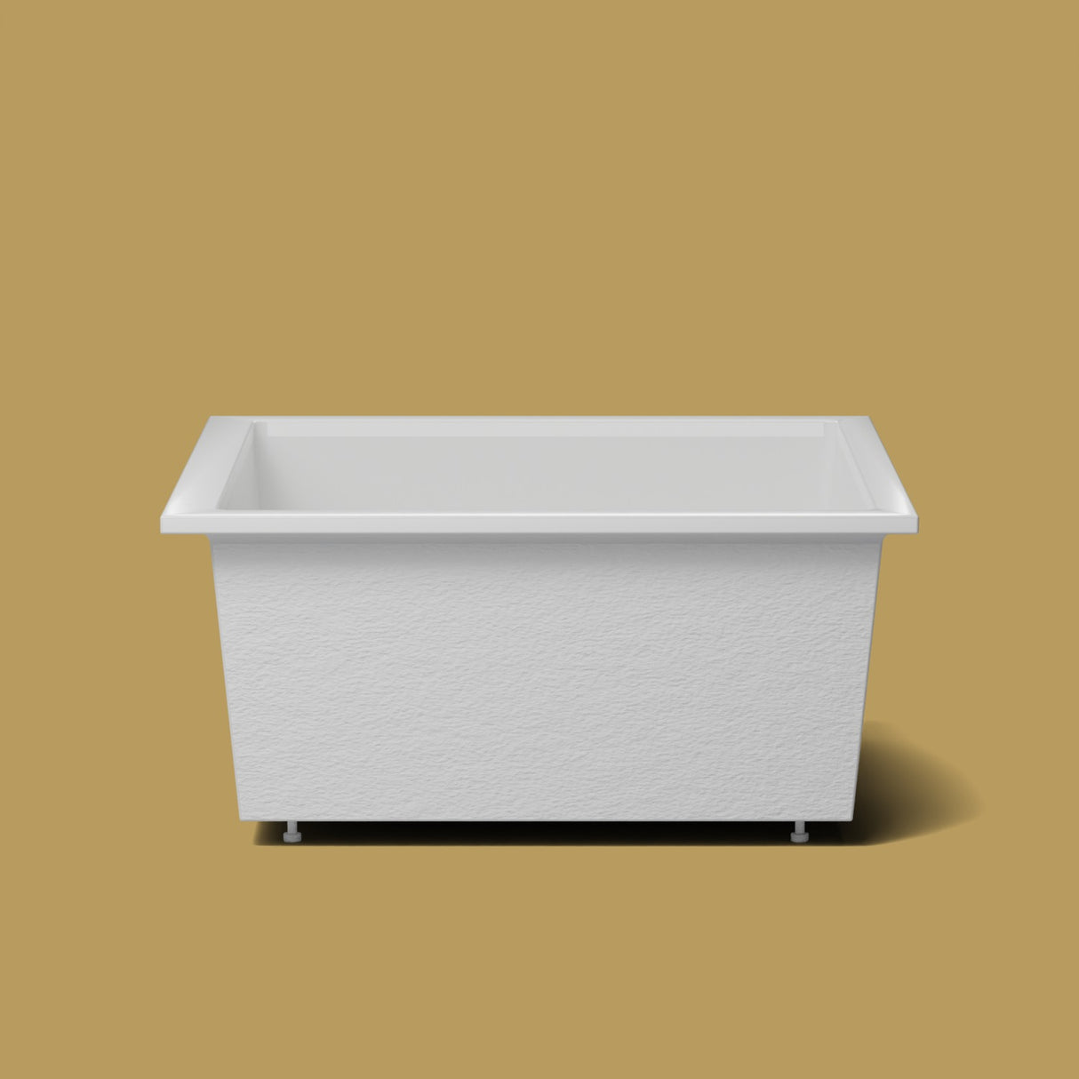 1400 x 1400 Deep Soaking Tub – 600mm Depth – Square – Omnitub — side elevation on the feet kit [render:sideon:feet] [bg:brass]