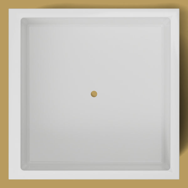 1400 x 1400 Deep Soaking Tub – 600mm Depth – Square – Omnitub — from above [render:topdown:nofeet] [bg:brass]