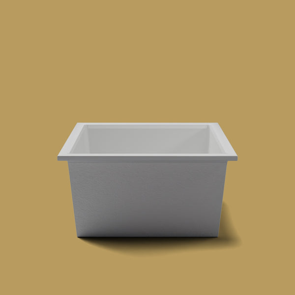 1400 x 1200 Deep Soaking Tub – 600mm Depth – Wide Rectangular – Omnitub — end elevation [render:endelev:nofeet] [bg:brass]