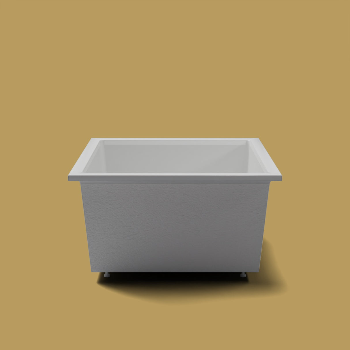 1400 x 1200 Deep Soaking Tub – 600mm Depth – Wide Rectangular – Omnitub — end elevation on the feet kit [render:endelev:feet] [bg:brass]
