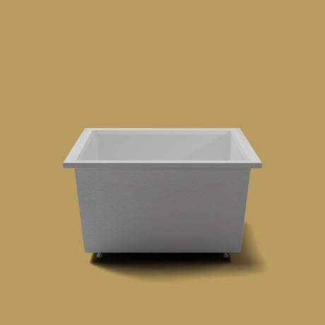 1400 x 1200 Deep Soaking Tub – 600mm Depth – Wide Rectangular – Omnitub — end elevation on the feet kit [render:endelev:feet] [bg:brass]