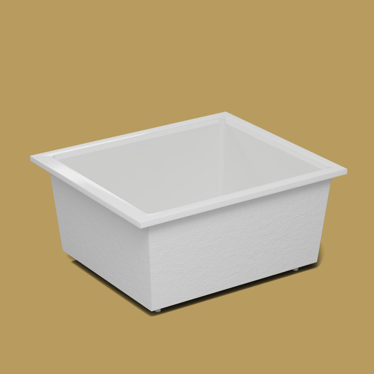 1400 x 1200 Deep Soaking Tub – 600mm Depth – Wide Rectangular – Omnitub — side three-quarter on the feet kit [render:ext3q:feet] [bg:brass]