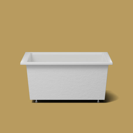 1400 x 1200 Deep Soaking Tub – 600mm Depth – Wide Rectangular – Omnitub — side elevation on the feet kit [render:sideon:feet] [bg:brass]