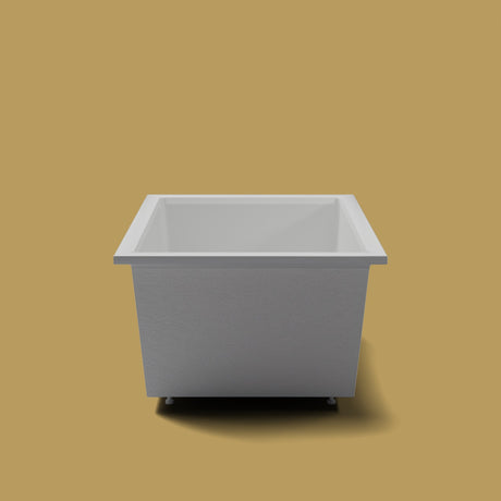 1600 x 1050 Deep Soaking Tub – 600mm Depth – Wide Rectangular – Omnitub — end elevation on the feet kit [render:endelev:feet] [bg:brass]