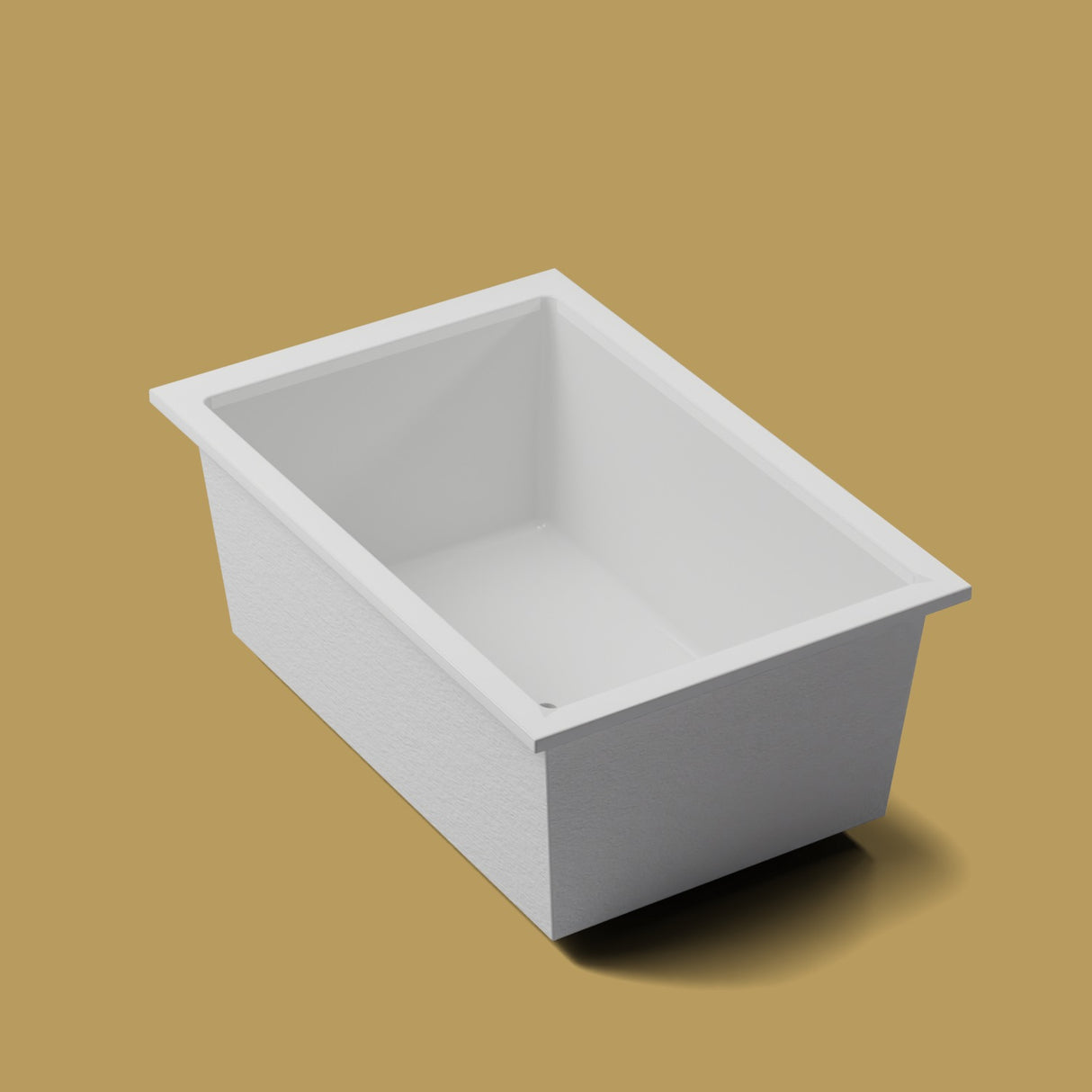 1600 x 1050 Deep Soaking Tub – 600mm Depth – Wide Rectangular – Omnitub — three-quarter on the feet kit [render:quarter:feet] [bg:brass]
