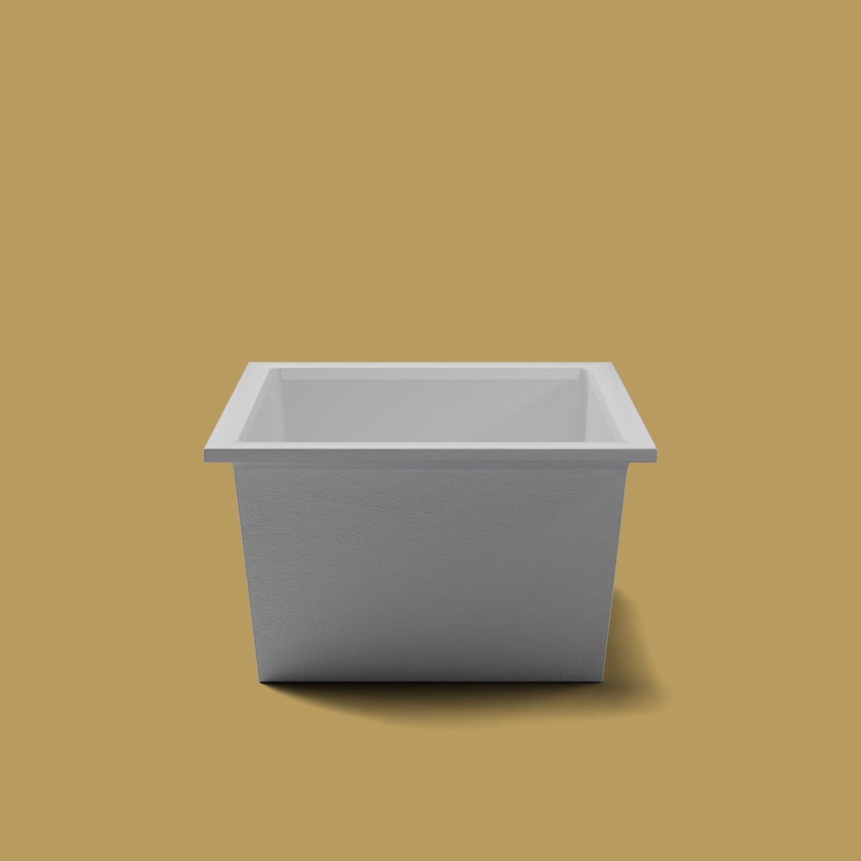 1250 x 1050 Deep Soaking Tub – 600mm Depth – Wide Rectangular – Omnitub — end elevation [render:endelev:nofeet] [bg:brass]