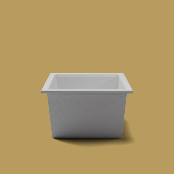 1250 x 1050 Deep Soaking Tub – 600mm Depth – Wide Rectangular – Omnitub — end elevation [render:endelev:nofeet] [bg:brass]