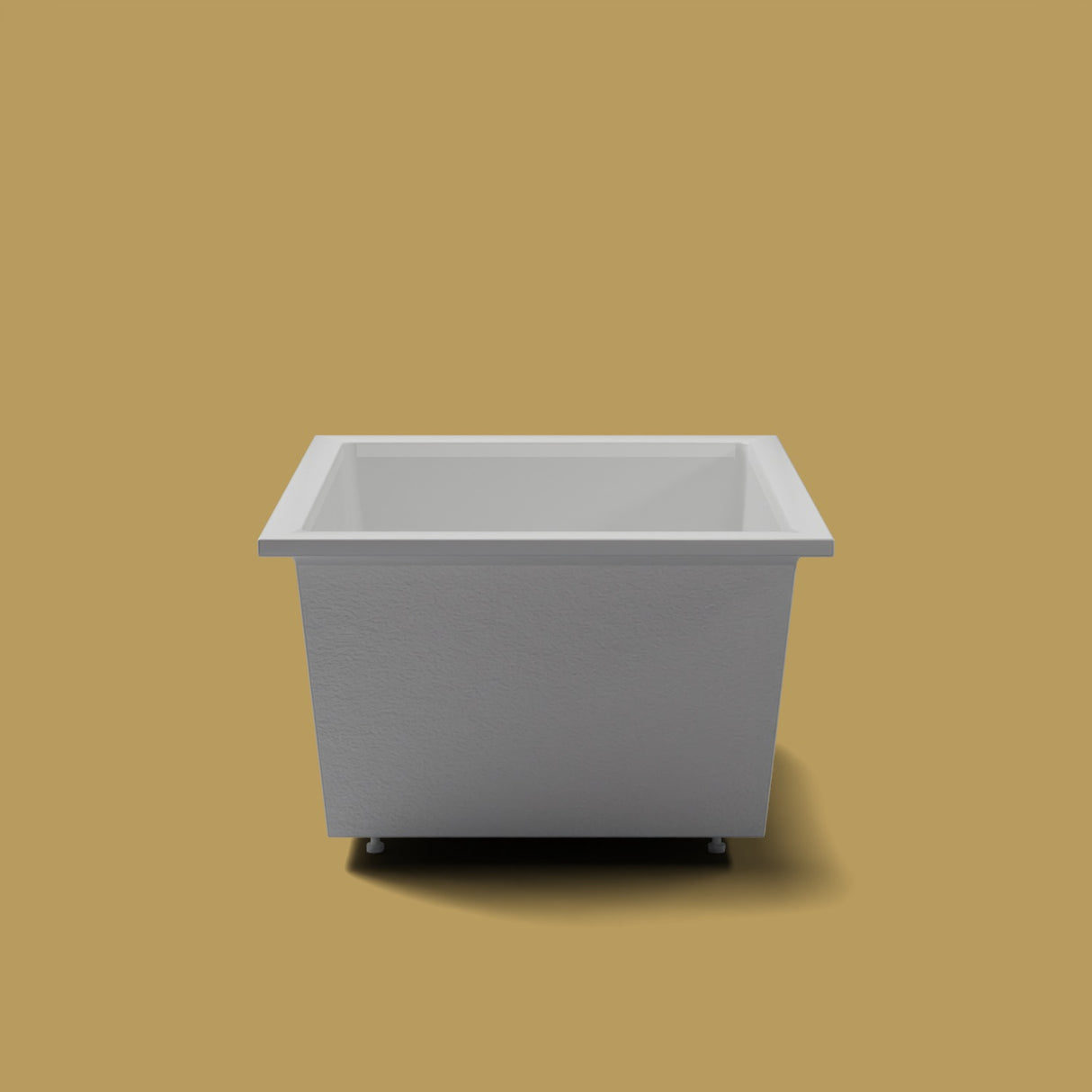 1250 x 1050 Deep Soaking Tub – 600mm Depth – Wide Rectangular – Omnitub — end elevation on the feet kit [render:endelev:feet] [bg:brass]