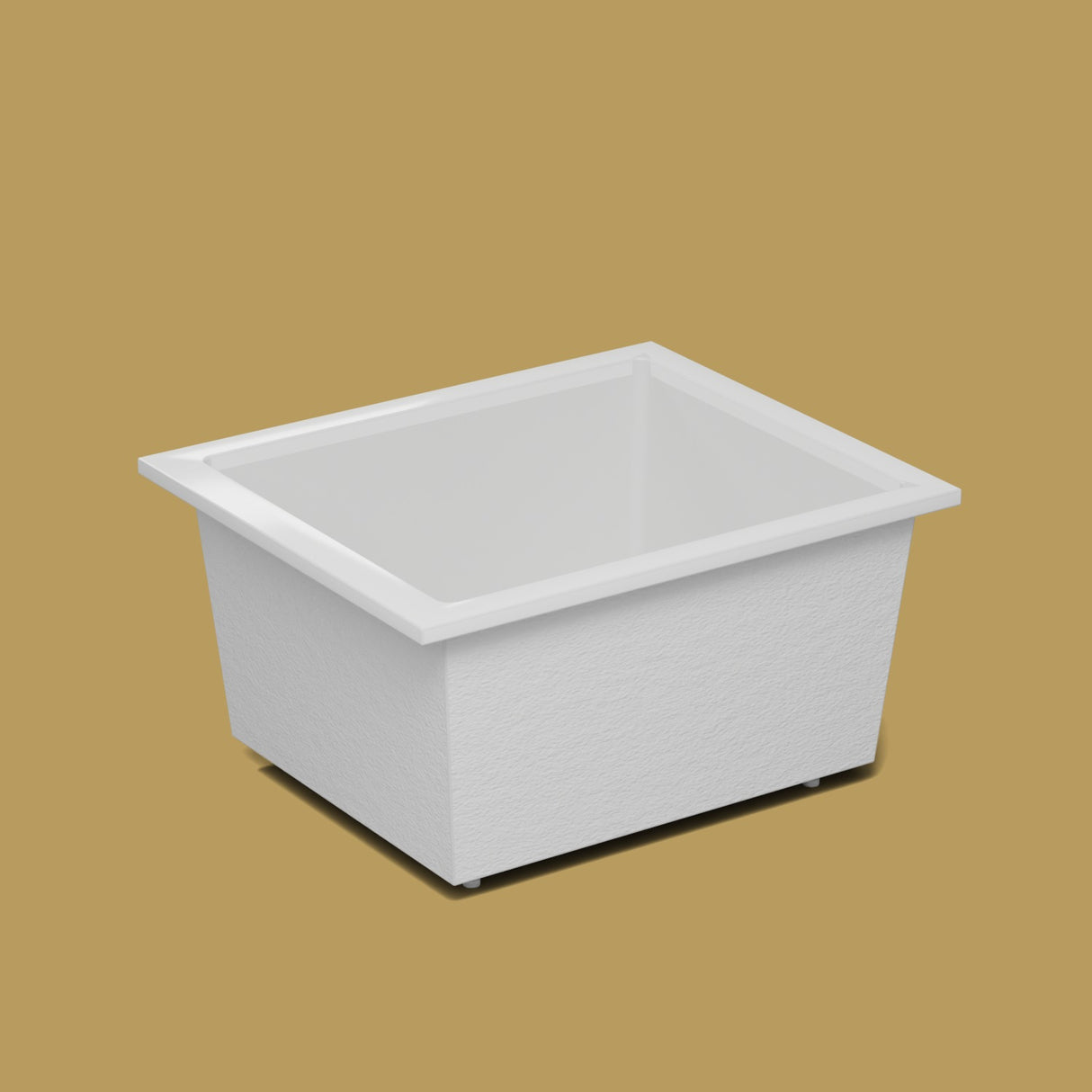 1250 x 1050 Deep Soaking Tub – 600mm Depth – Wide Rectangular – Omnitub — side three-quarter on the feet kit [render:ext3q:feet] [bg:brass]
