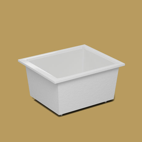 1250 x 1050 Deep Soaking Tub – 600mm Depth – Wide Rectangular – Omnitub — side three-quarter on the feet kit [render:ext3q:feet] [bg:brass]