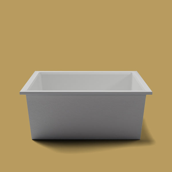 1500 x 1500 Deep Soaking Tub – 600mm Depth – Square – Omnitub — end elevation [render:endelev:nofeet] [bg:brass]