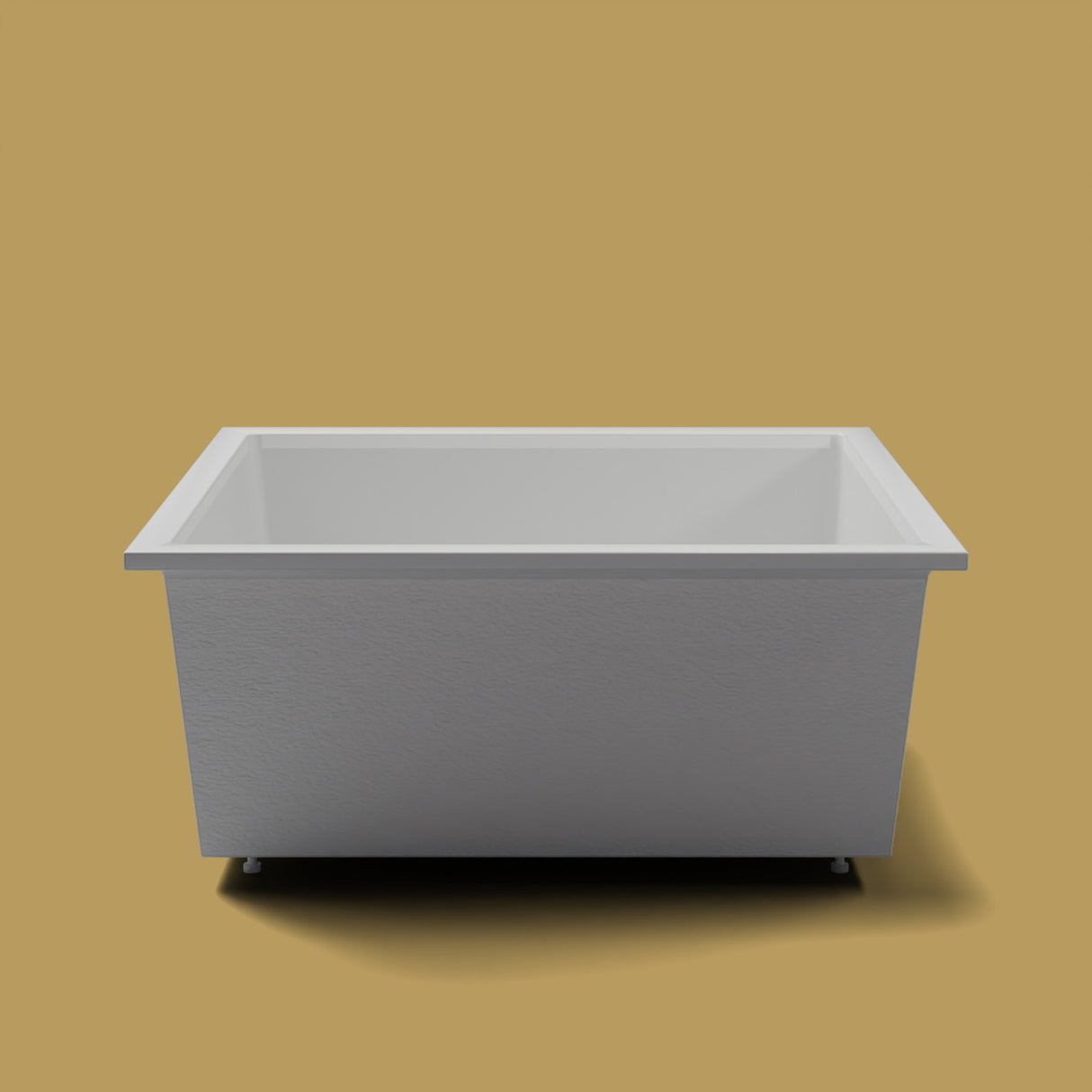 1500 x 1500 Deep Soaking Tub – 600mm Depth – Square – Omnitub — end elevation on the feet kit [render:endelev:feet] [bg:brass]
