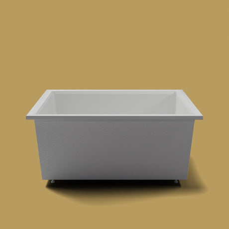 1500 x 1500 Deep Soaking Tub – 600mm Depth – Square – Omnitub — end elevation on the feet kit [render:endelev:feet] [bg:brass]