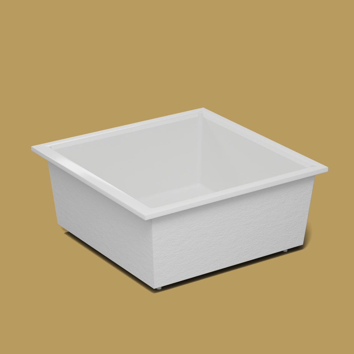 1500 x 1500 Deep Soaking Tub – 600mm Depth – Square – Omnitub — side three-quarter on the feet kit [render:ext3q:feet] [bg:brass]