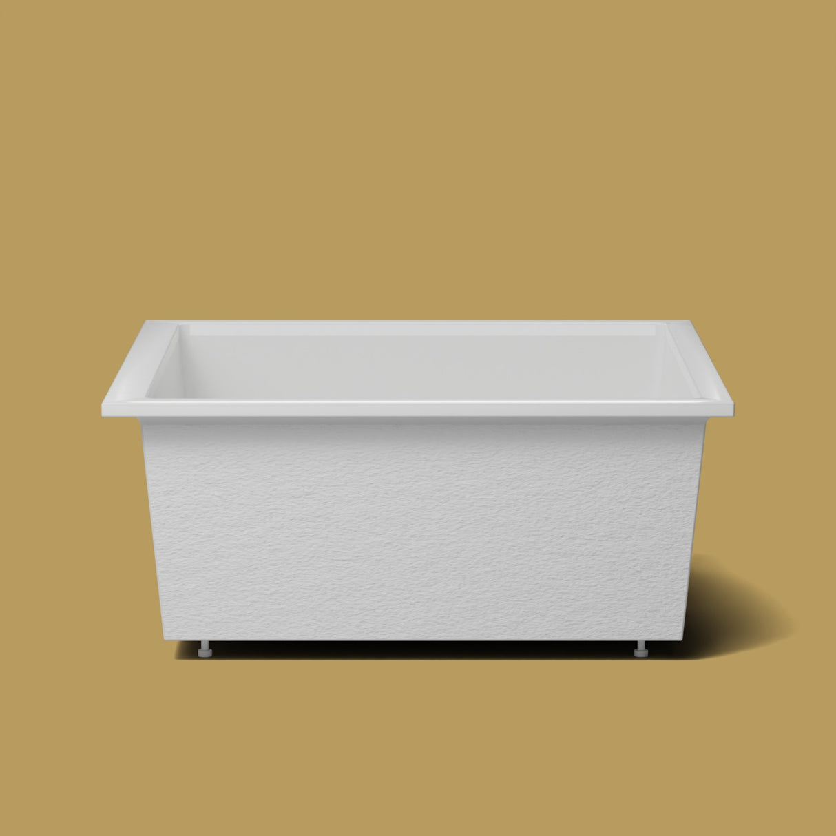 1500 x 1500 Deep Soaking Tub – 600mm Depth – Square – Omnitub — side elevation on the feet kit [render:sideon:feet] [bg:brass]