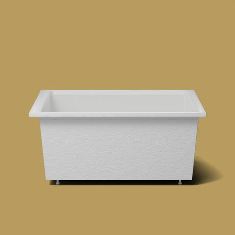 1500 x 1500 Deep Soaking Tub – 600mm Depth – Square – Omnitub — side elevation on the feet kit [render:sideon:feet] [bg:brass]