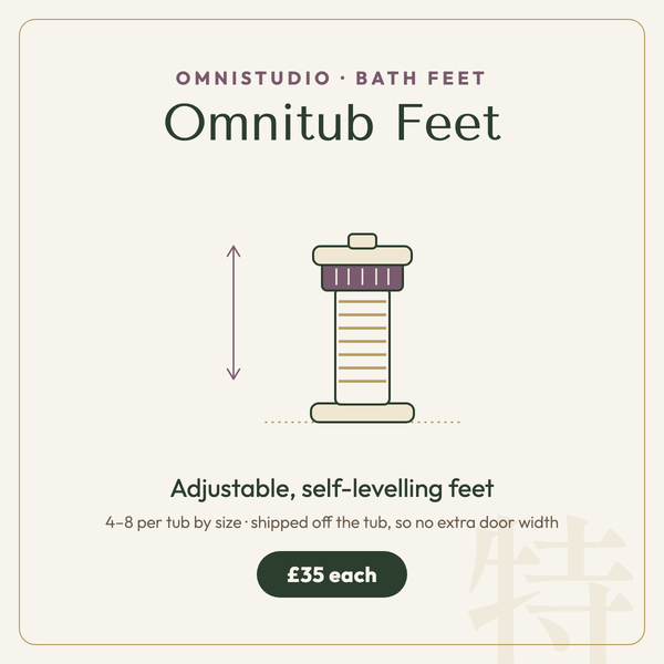 Omnitub Feet — adjustable, self-levelling, shipped off the tub · £35 each
