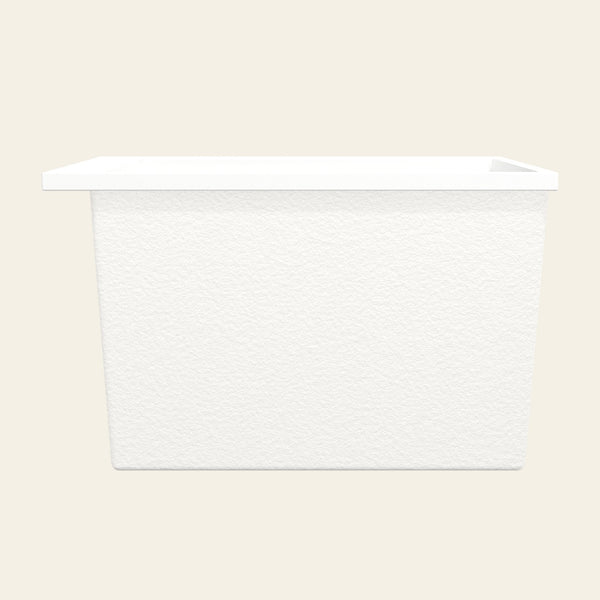 Omnitub Sheer 1000 deep soaking tub in white — Side profile