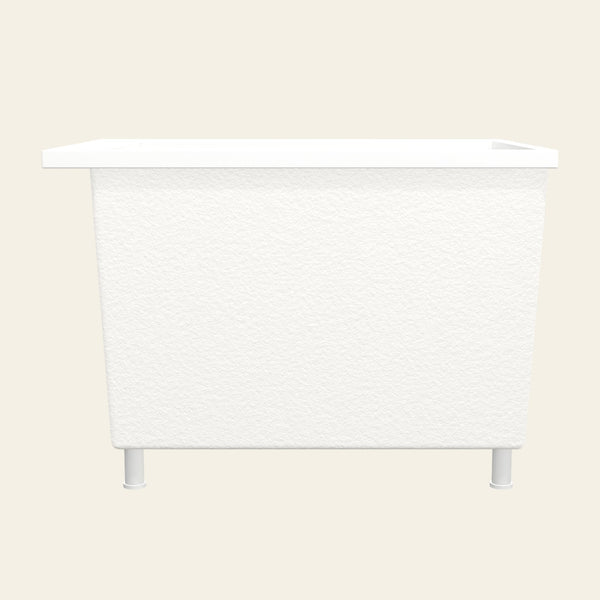 Omnitub Sheer 1000 deep soaking tub in white with feet — Side profile