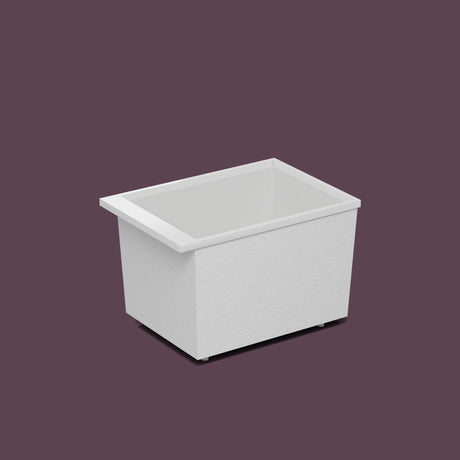 Omnitub Sheer – 1000 × 700 Deep Soaking Tub – 600mm Depth — side three-quarter on the feet kit [render:ext3q:feet] [bg:deepaub]