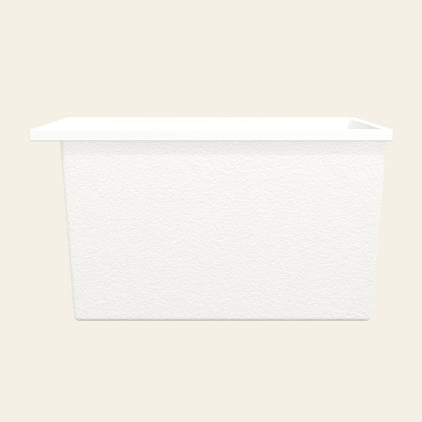 Omnitub Sheer 1100 deep soaking tub in white — Side profile
