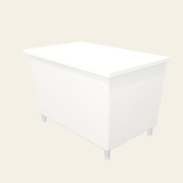 Omnitub Sheer 1100 deep soaking tub in white with feet — Three-quarter