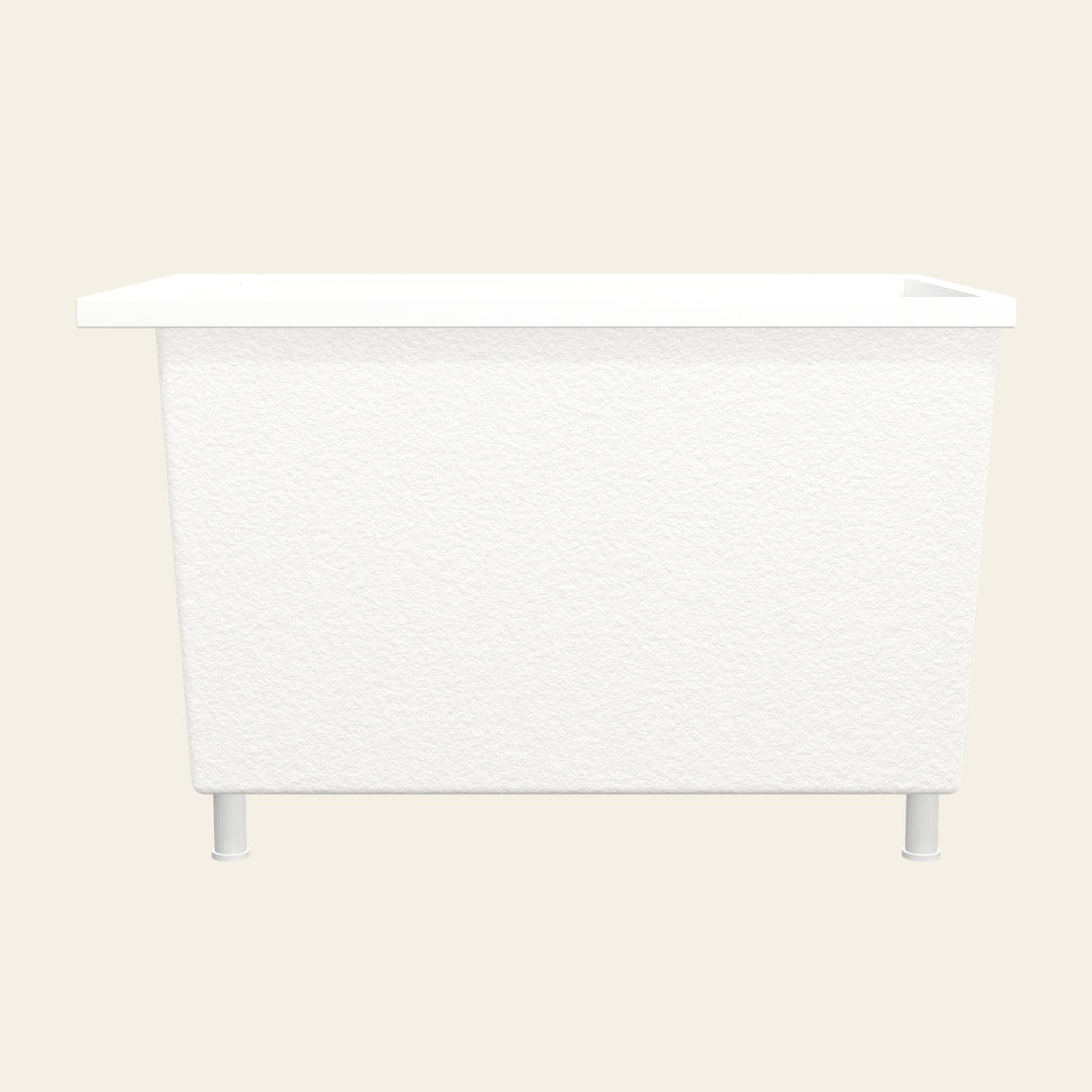 Omnitub Sheer 1100 deep soaking tub in white with feet — Side profile