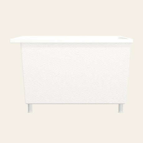 Omnitub Sheer 1100 deep soaking tub in white with feet — Side profile