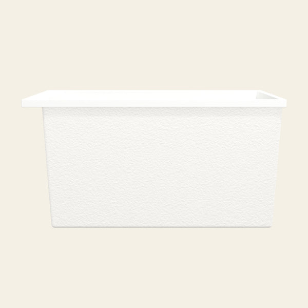 Omnitub Sheer 1200 deep soaking tub in white — Side profile