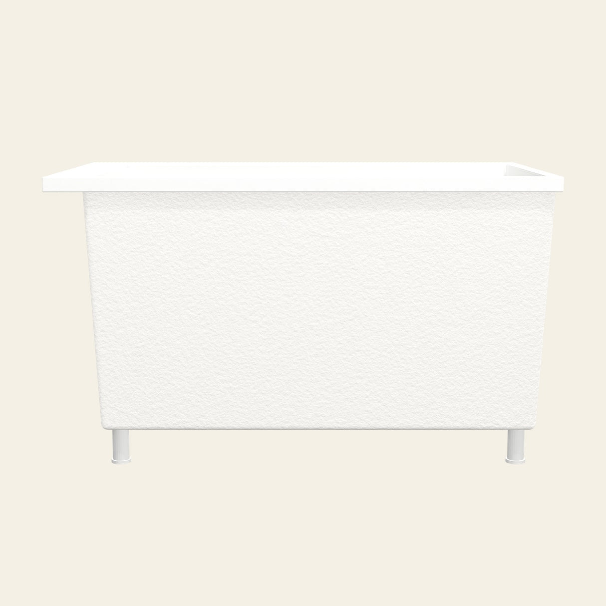 Omnitub Sheer 1200 deep soaking tub in white with feet — Side profile